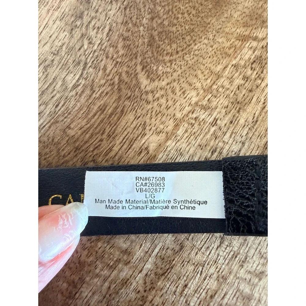 Vince Camuto Belt Women Large Black Gold Chevron Buckle Pebbled Faux Leather